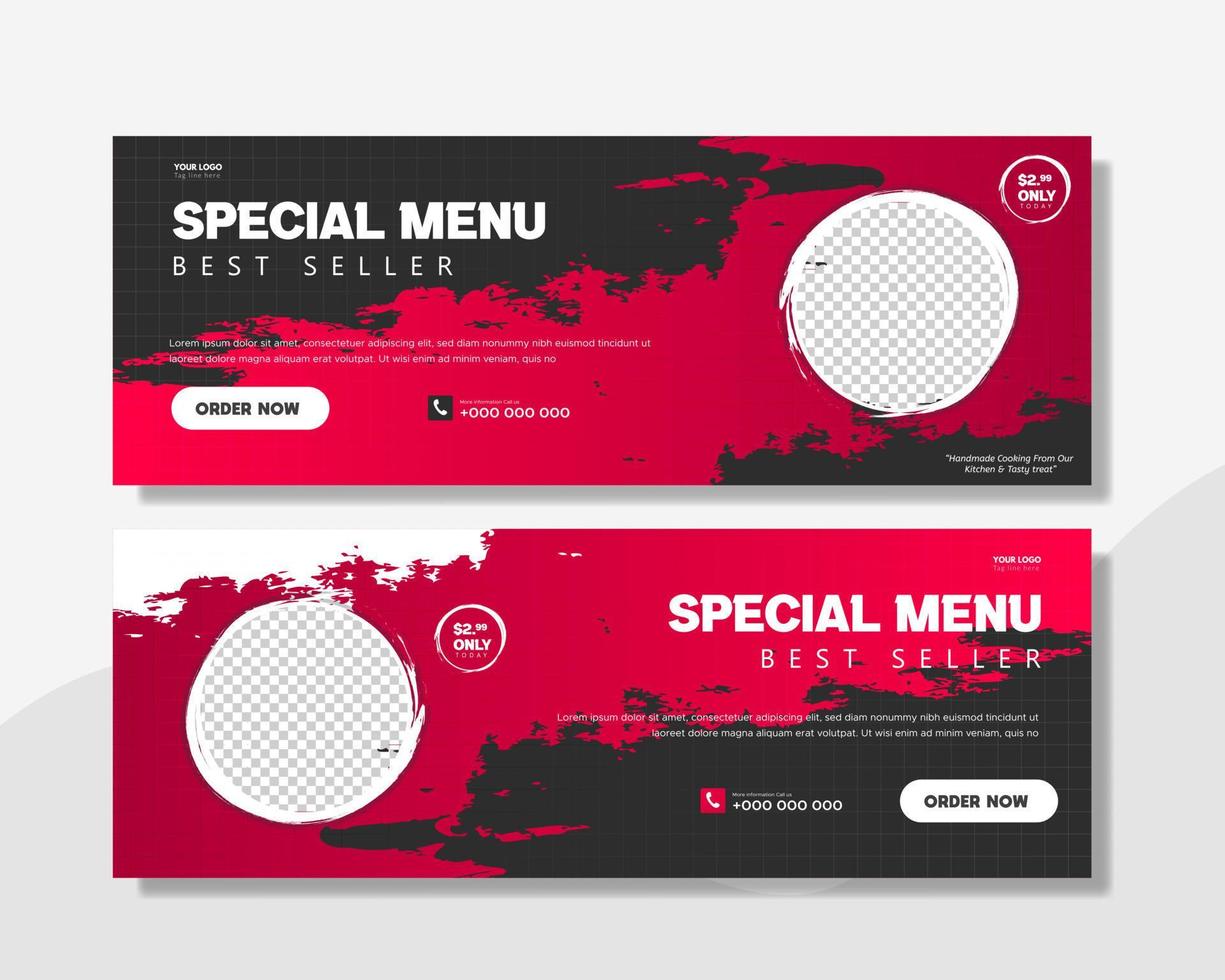 modelo de banner da web de marketing de mídia social de menu de restaurante de fast food com logotipo e ícone. vetor