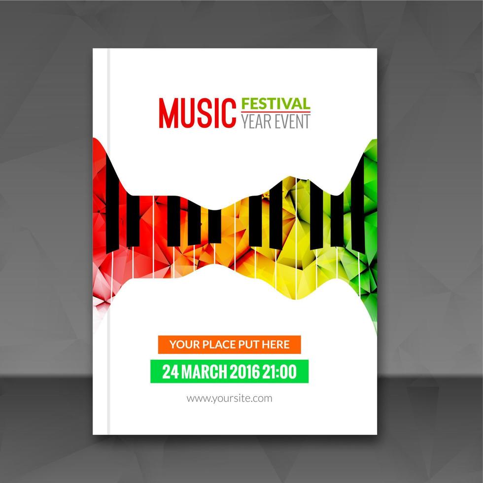 fundo do cartaz do festival de música. modelo de folheto. design promocional de panfleto de música de piano jazz vetor
