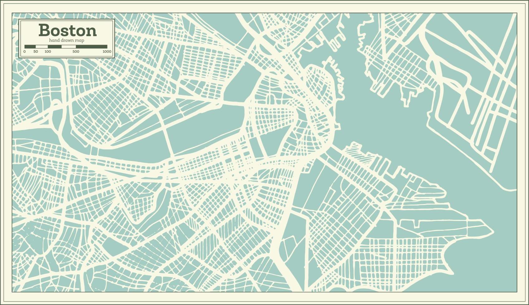 mapa da cidade de boston eua em estilo retrô. mapa de contorno. vetor