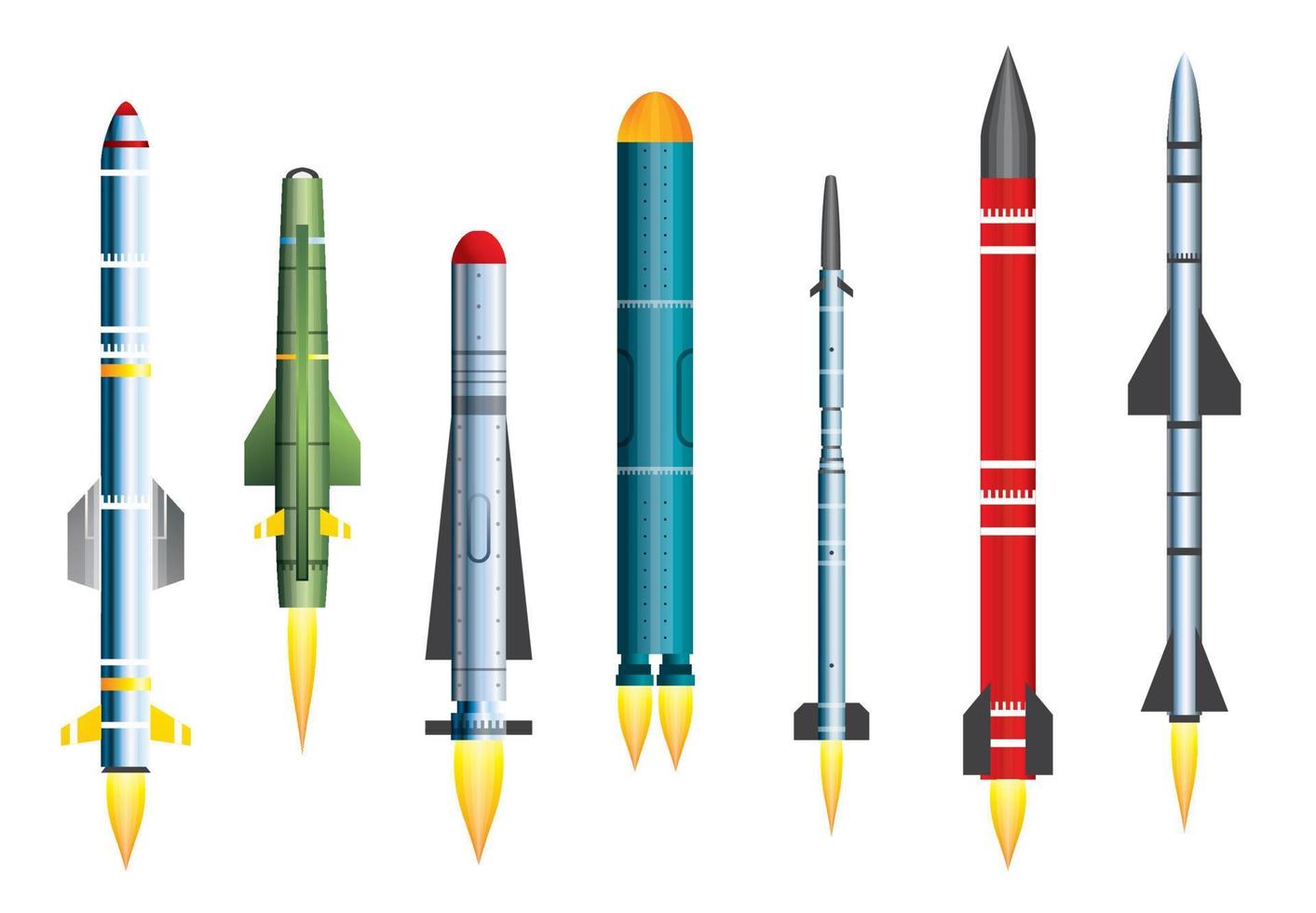 foguete de míssil militar isolado no branco. ilustração vetorial. vetor
