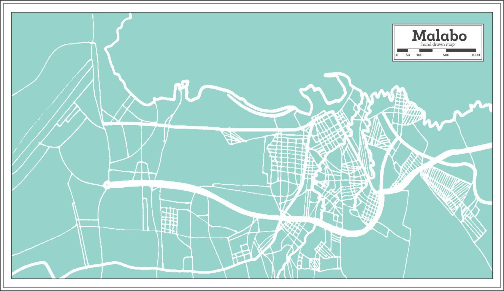 mapa da cidade da guiné equatorial de malabo em estilo retrô. mapa de contorno. vetor