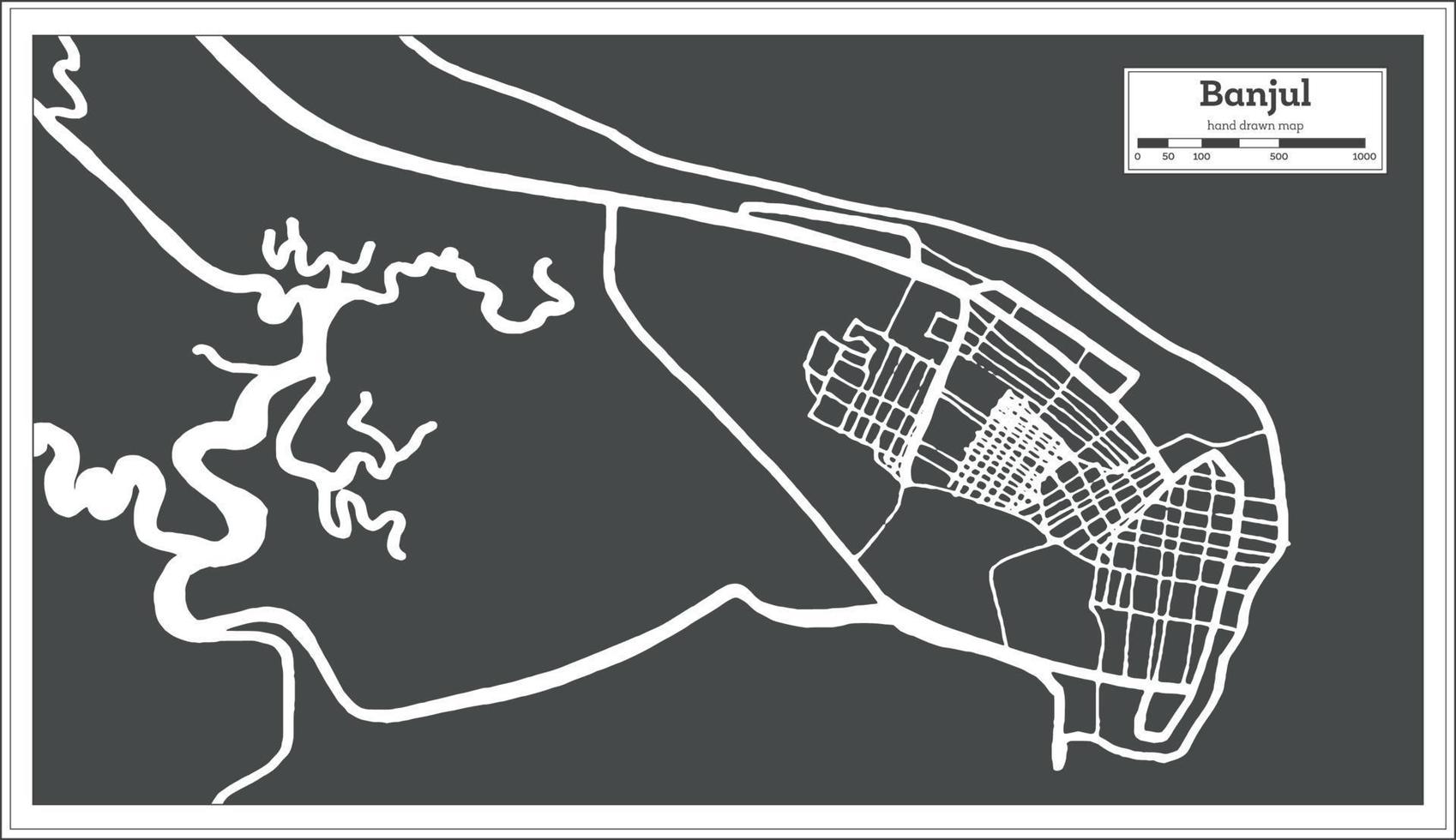 mapa da cidade de banjul Gâmbia em estilo retrô. mapa de contorno. vetor