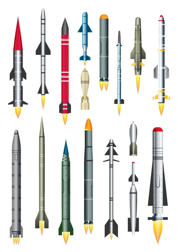 foguete de míssil militar isolado no branco. ilustração vetorial. vetor