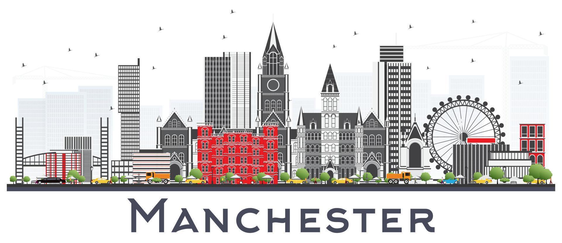 horizonte de manchester com edifícios cinza isolados no branco. vetor