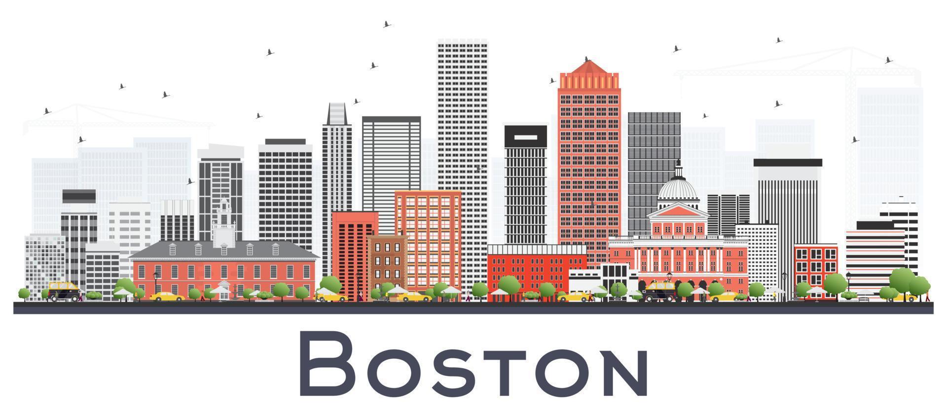 horizonte de boston massachusetts com edifícios cinza e vermelho isolados no branco. vetor