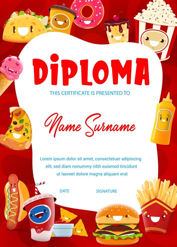 diploma infantil personagens de desenhos animados engraçados para viagem vetor