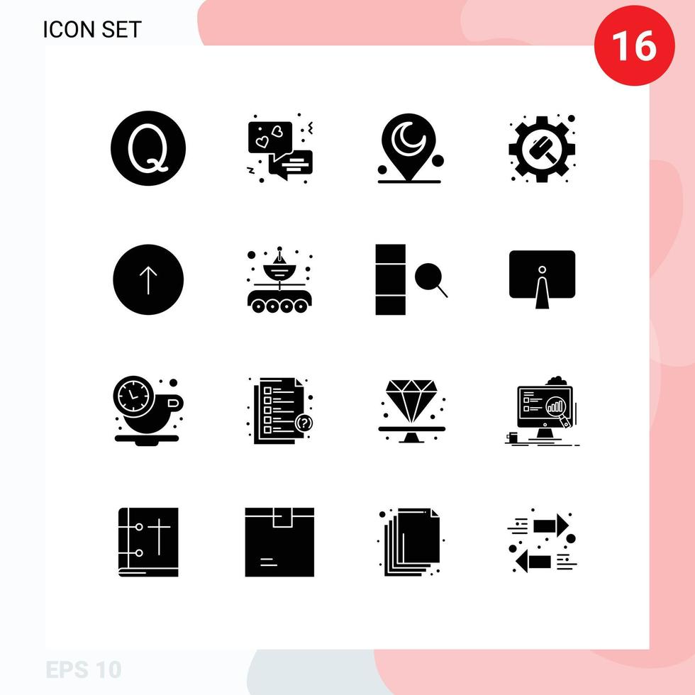 grupo de 16 sinais e símbolos de glifos sólidos para comunicação na web configurações religiosas do navegador elementos de design vetorial editáveis vetor