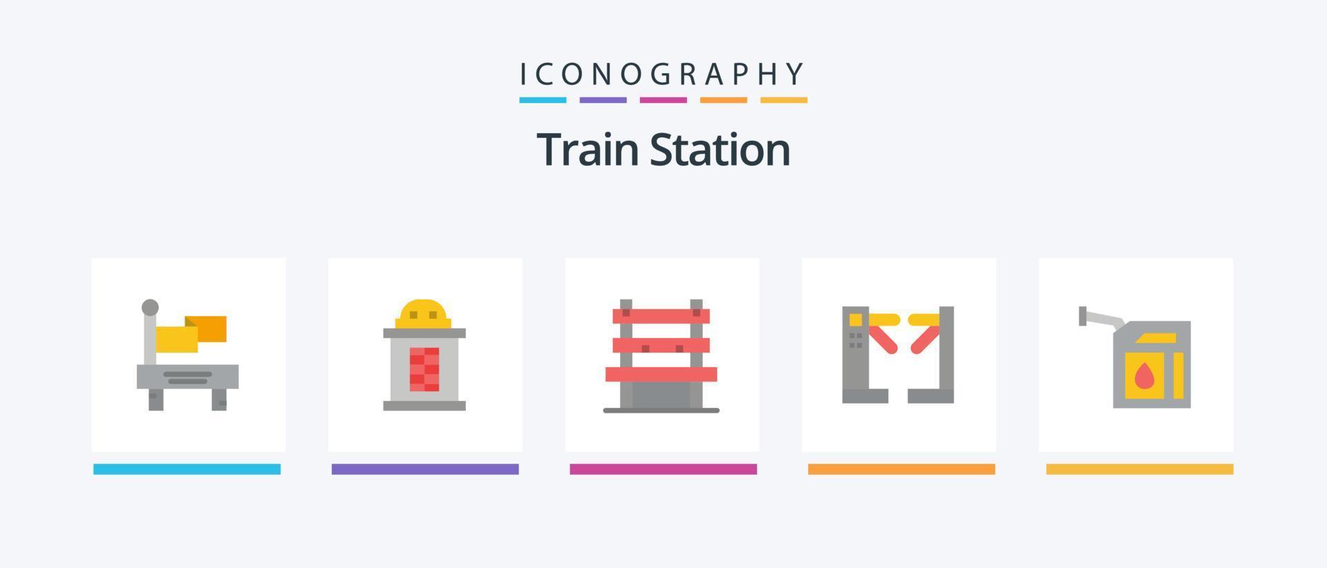 estação de trem flat 5 icon pack incluindo estação. gás. estação. carro. catracas. design de ícones criativos vetor