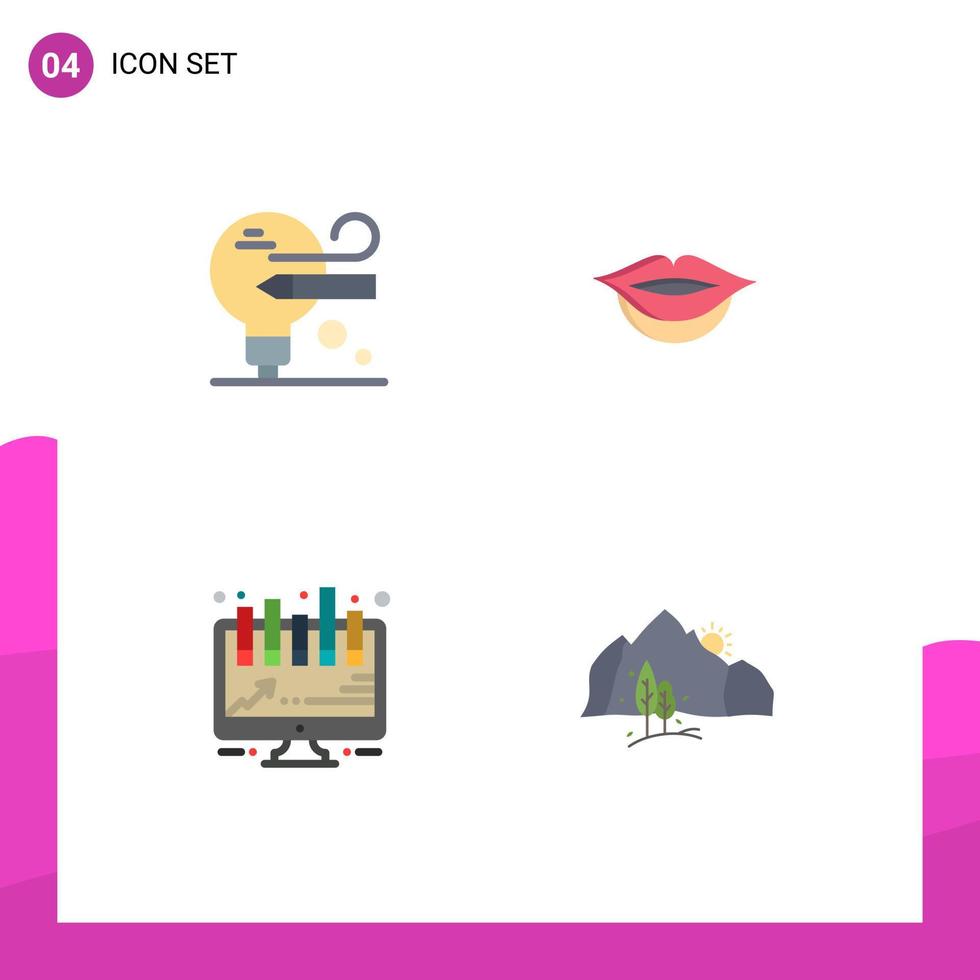 conjunto de 4 sinais de símbolos de ícones de interface do usuário modernos para placa de lábios de paisagem de bulbo montanha elementos de design de vetores editáveis