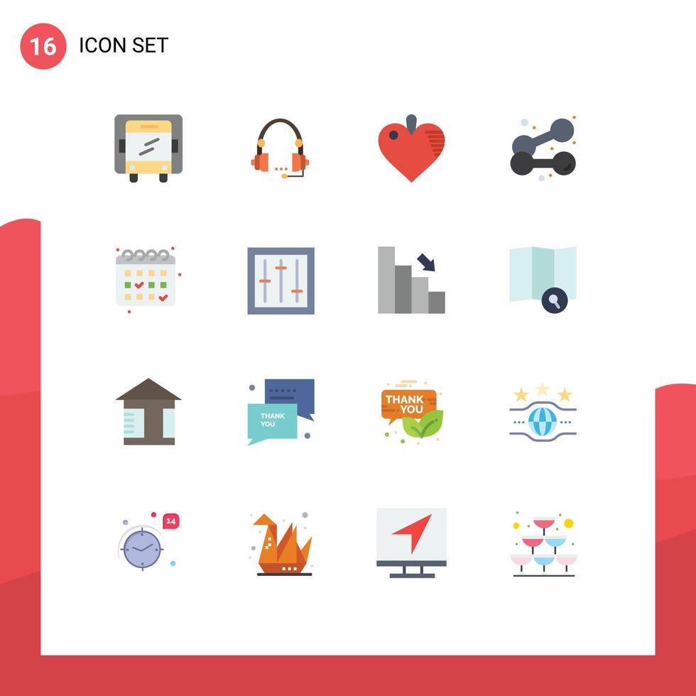 conjunto de pictogramas de 16 cores planas simples de esportes de ginástica ajudam a exercitar o amor pacote editável de elementos de design de vetores criativos