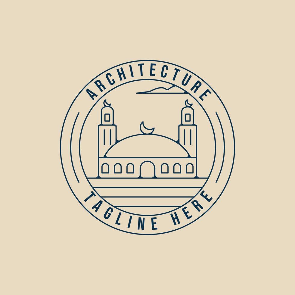 logotipo de arte de linha islâmica de mesquita minimalista com design de ilustração vetorial de emblema vetor