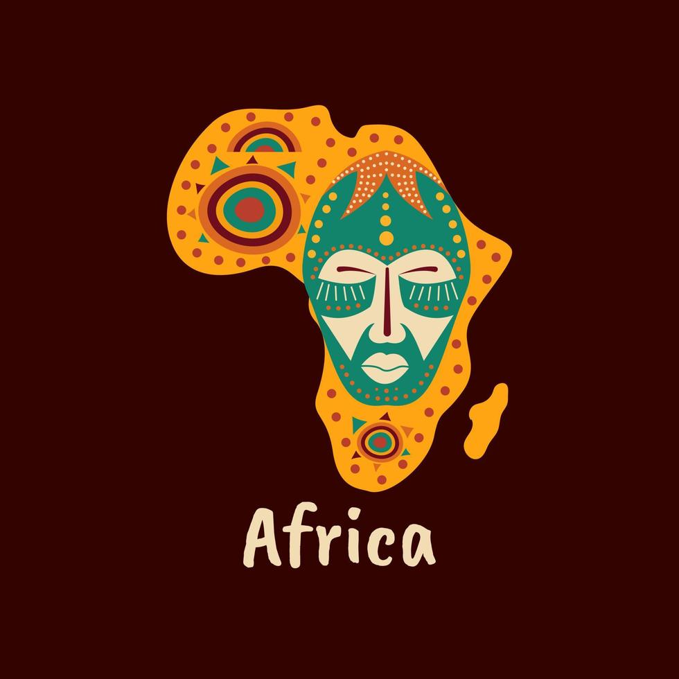 ilustração do mapa estampado africano com arte de máscaras, ornamentos e símbolos. banner com padrão tradicional grunge tribal, elemento, design de conceito vetor