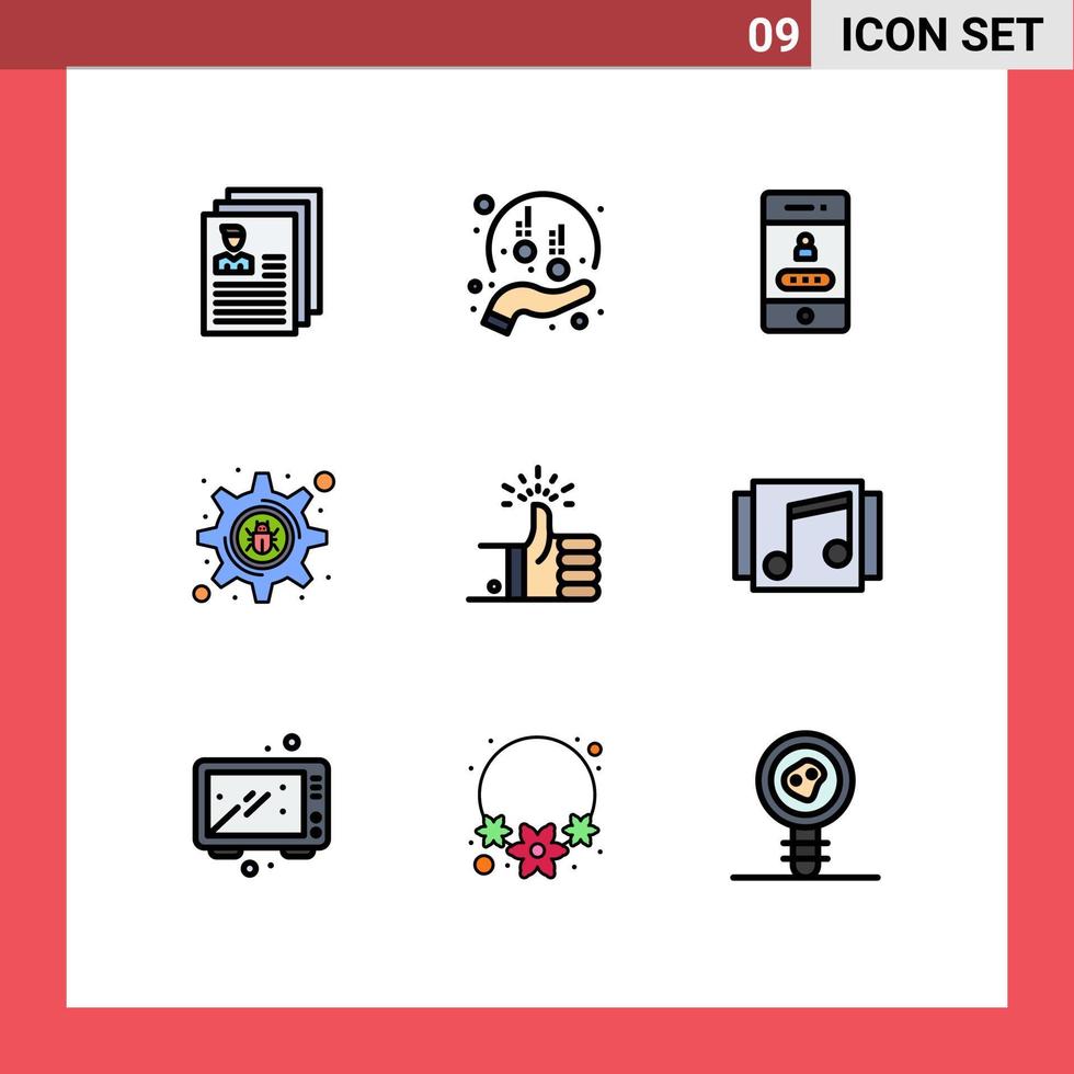 9 interface de usuário pacote de cores planas de linha cheia de sinais e símbolos modernos de elementos de design de vetor editáveis de senha de crime cibernético de mão de hacker