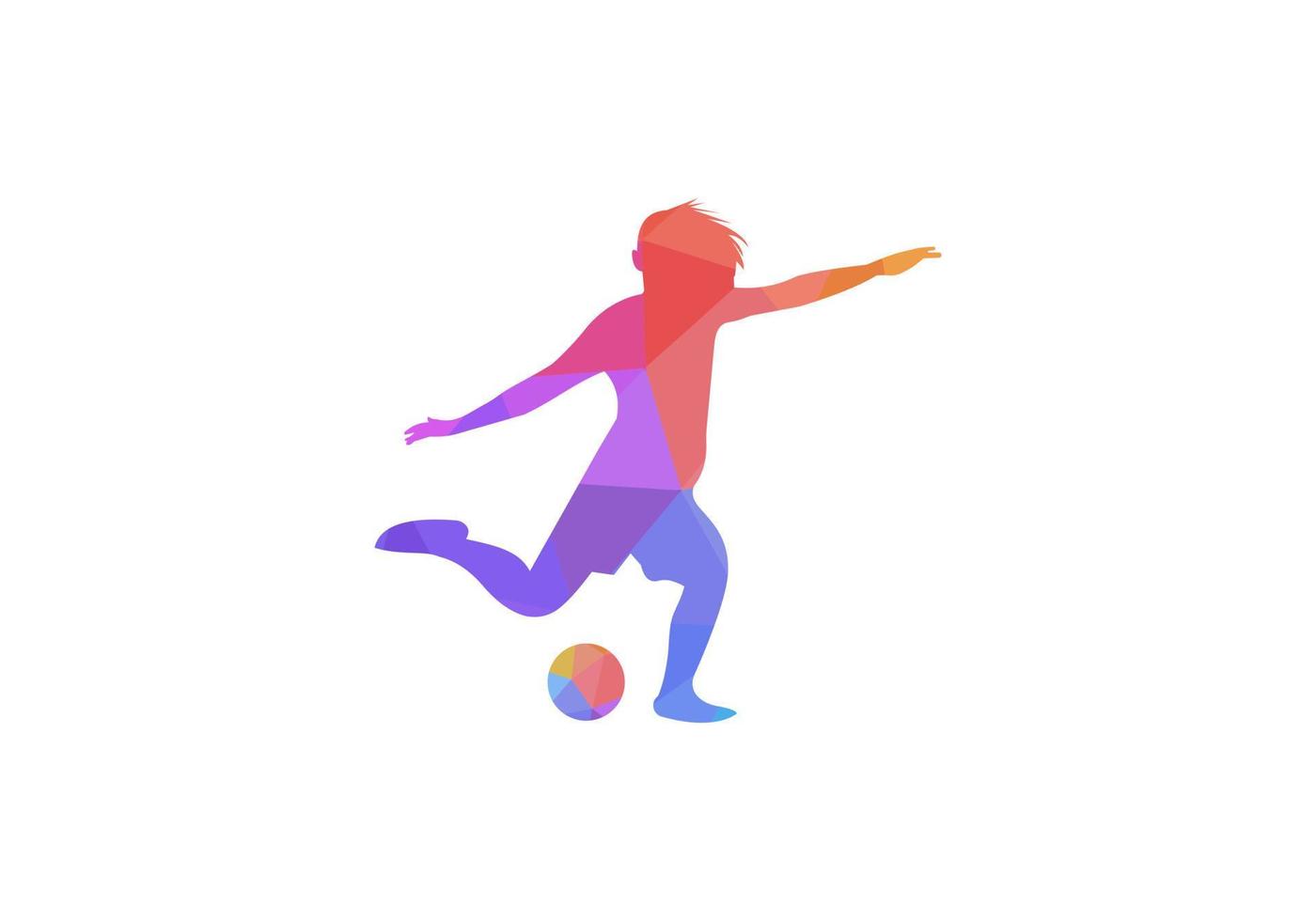 jogador de futebol correndo e chutando uma ação de bola projetada usando cores vetor