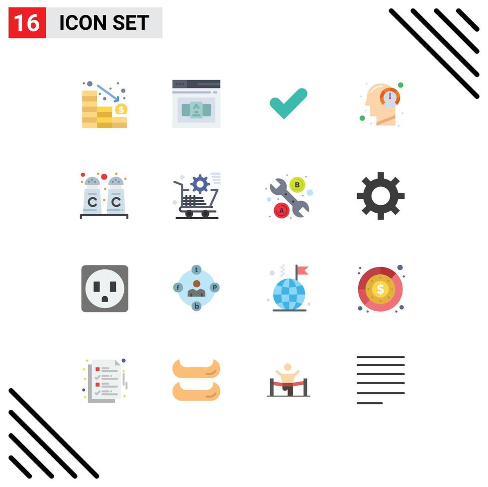 conjunto de cores planas de interface móvel de 16 pictogramas de verificação mental de canela pacote editável rápido humano de elementos de design de vetores criativos