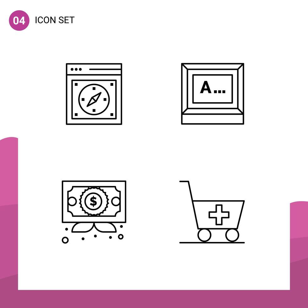 Pacote de 4 linhas de interface de usuário de sinais e símbolos modernos de elementos de design de vetores editáveis de diploma de digitação de safári de negócios de navegador