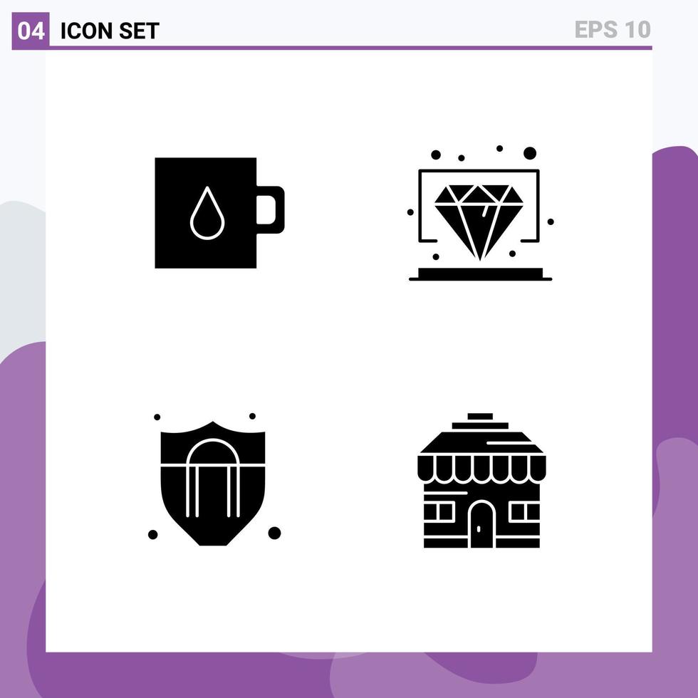 conjunto de 4 sinais de símbolos de ícones de interface do usuário modernos para motivação de escudo de bebê diamante casa vip elementos de design de vetores editáveis