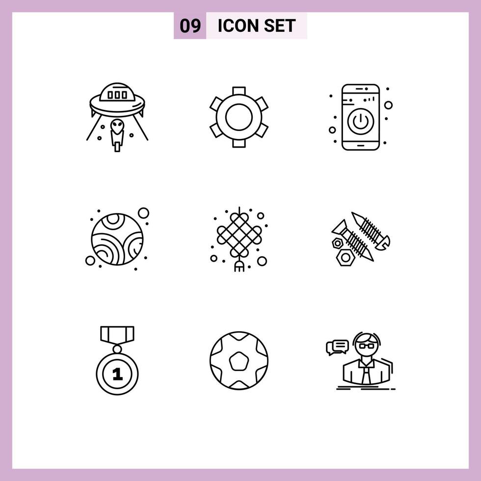 9 ícones criativos, sinais e símbolos modernos do planeta da interface do usuário do espaço do nó chinês ativam elementos de design vetorial editáveis vetor