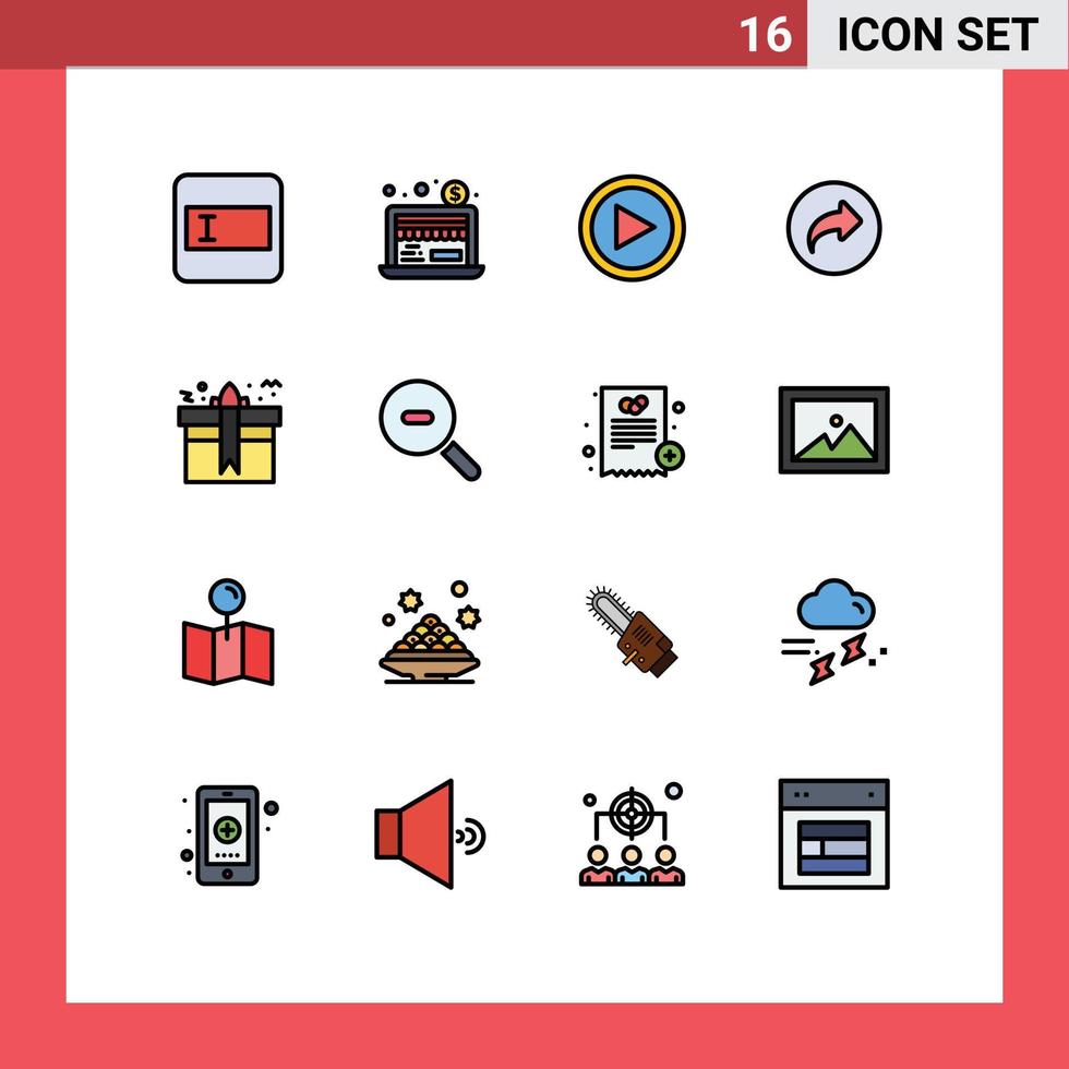 16 interface do usuário pacote de linhas preenchidas com cores planas de sinais e símbolos modernos da caixa de presente jogar elementos de design de vetores criativos editáveis