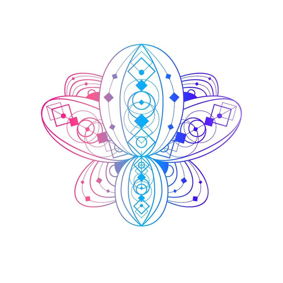 flor de lótus com ilustração linear vetorial de padrão geométrico vetor