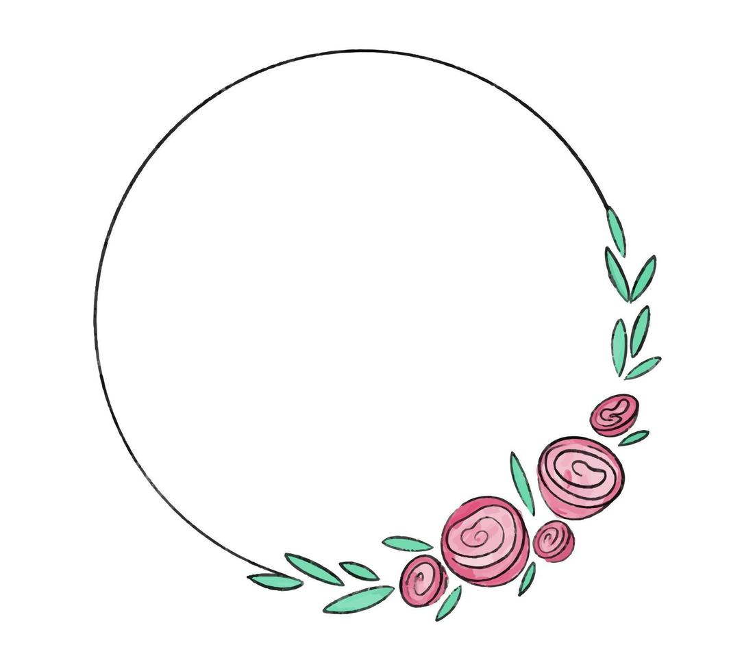 moldura redonda vetorial decorada com aquarela desenhada à mão de rosas e peônias. vetor