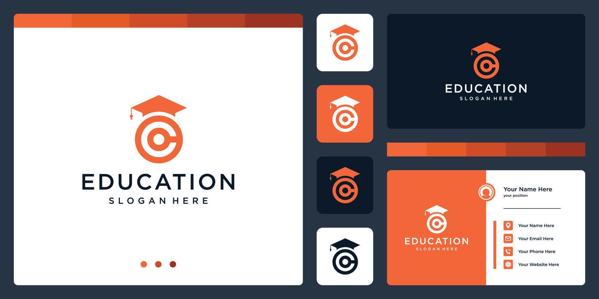 faculdade, pós-graduação, campus, design de logotipo educacional. e letra inicial do logotipo c. cartão de visitas vetor