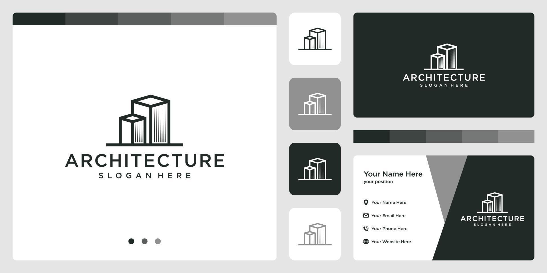 logotipo do edifício arquitetônico com modelo de design de logotipo imobiliário. cartão de visitas. vetor