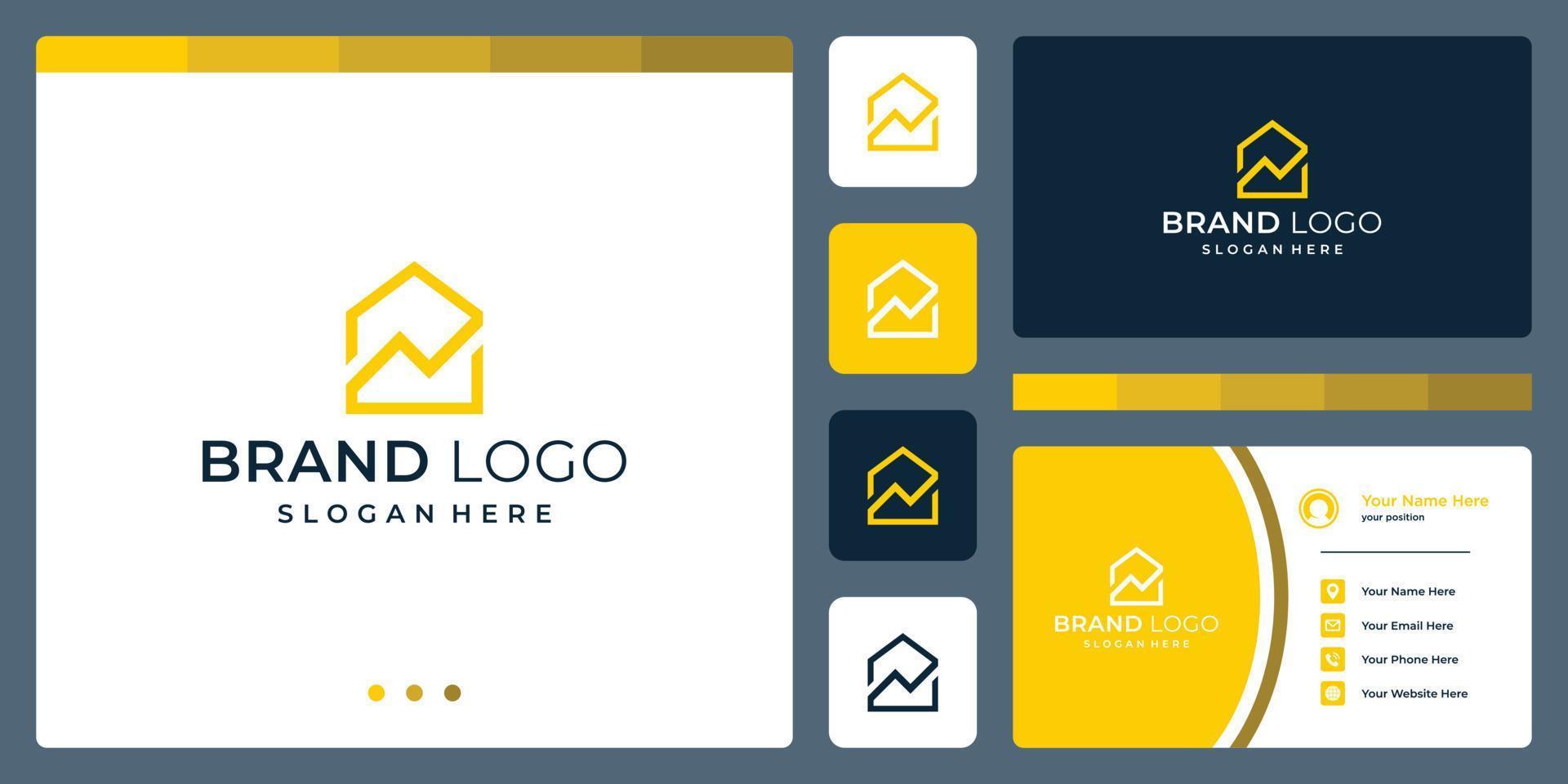 logotipo que combina formas de casas e analíticas. cartões de negócios. vetor