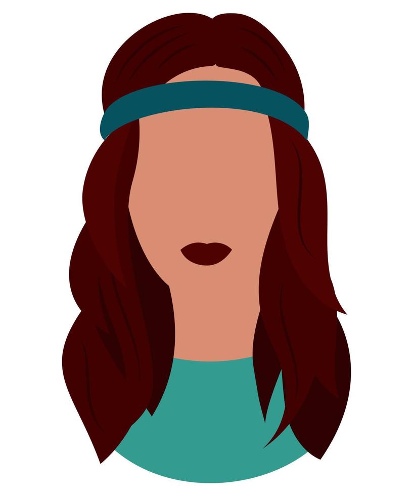 retrato de uma menina de cabelos compridos. avatar para uma rede social. menina hippie. ilustração em vetor plana.