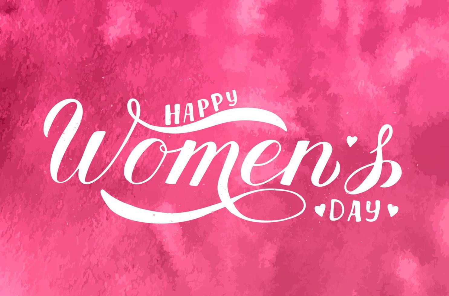 letras de mão de caligrafia feliz dia das mulheres em fundo rosa aquarela. cartaz de tipografia do dia internacional da mulher. modelo vetorial fácil de editar para convite de festa, cartão de felicitações, folheto, etc. vetor