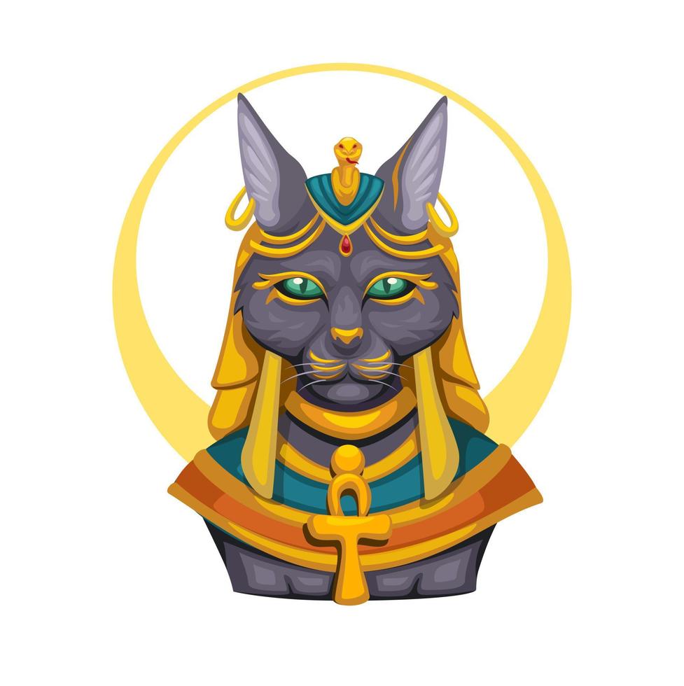 Gato egípcio. deusa bastet. gato preto com asas de escaravelho e colar de  ouro. satuette do antigo egito art. desenho animado 3d ícone do design.