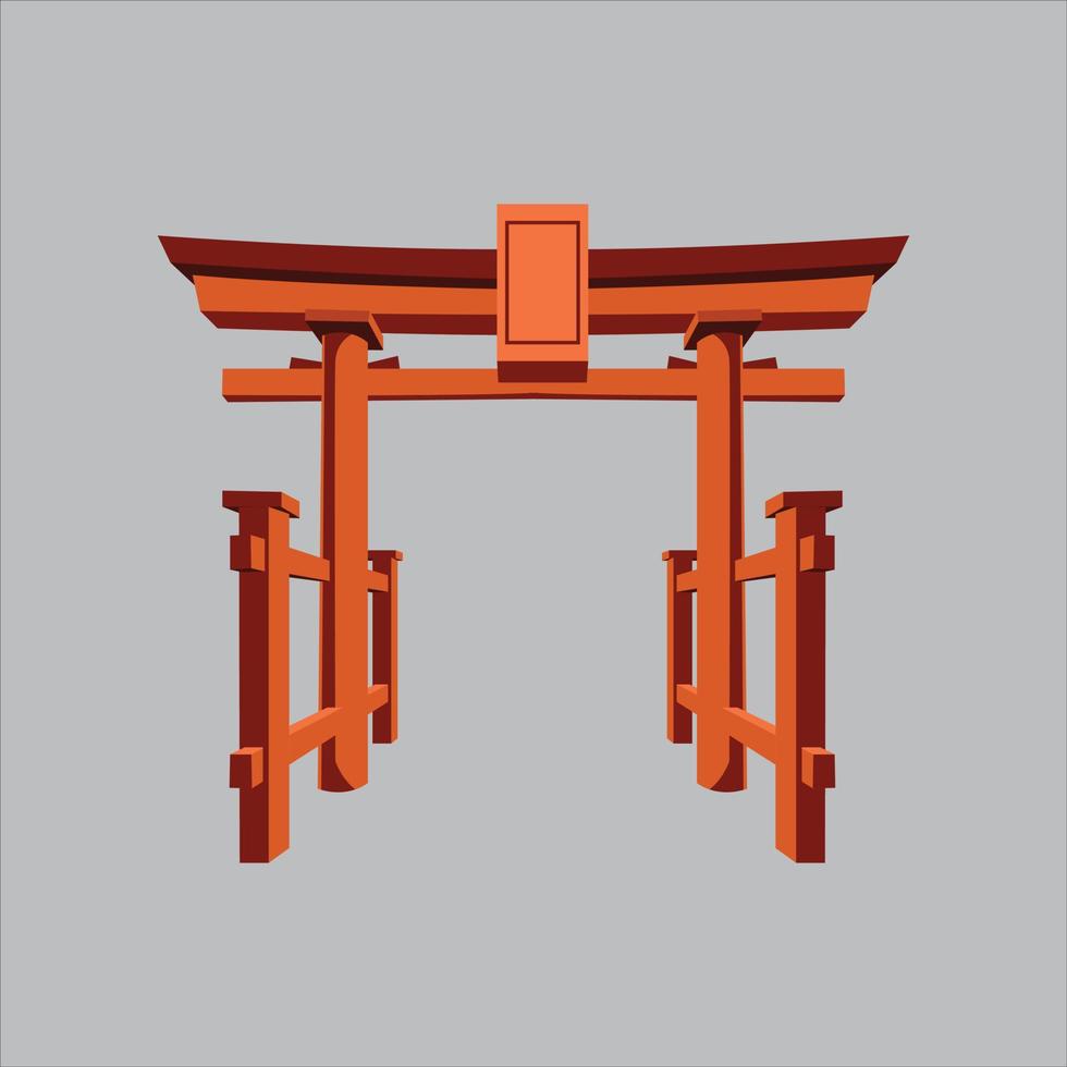 portão torii japonês. símbolo realista do japão, religião xintoísta. arco tori sagrado de madeira vermelha. entrada antiga, herança oriental e marco. arquitetura religiosa oriental. ilustração vetorial vetor