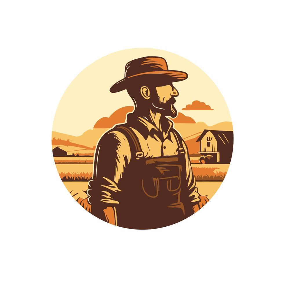 mascote do logotipo do homem agricultor, ícone da fazenda agrícola vetor