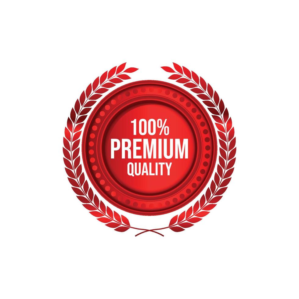 100 rótulo de garantia de qualidade premium. emblema de desenho vetorial. distintivo vermelho. vetor