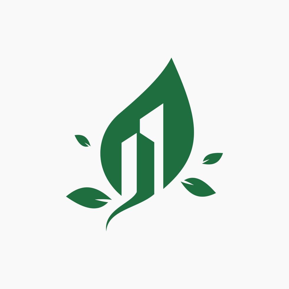 edifício verde logotipo folha natureza vetor