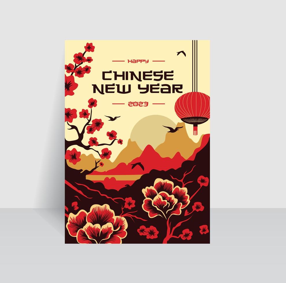 feliz Ano Novo Chinês. conceito de pôster tradicional com combinação de cores preto, vermelho e amarelo vetor