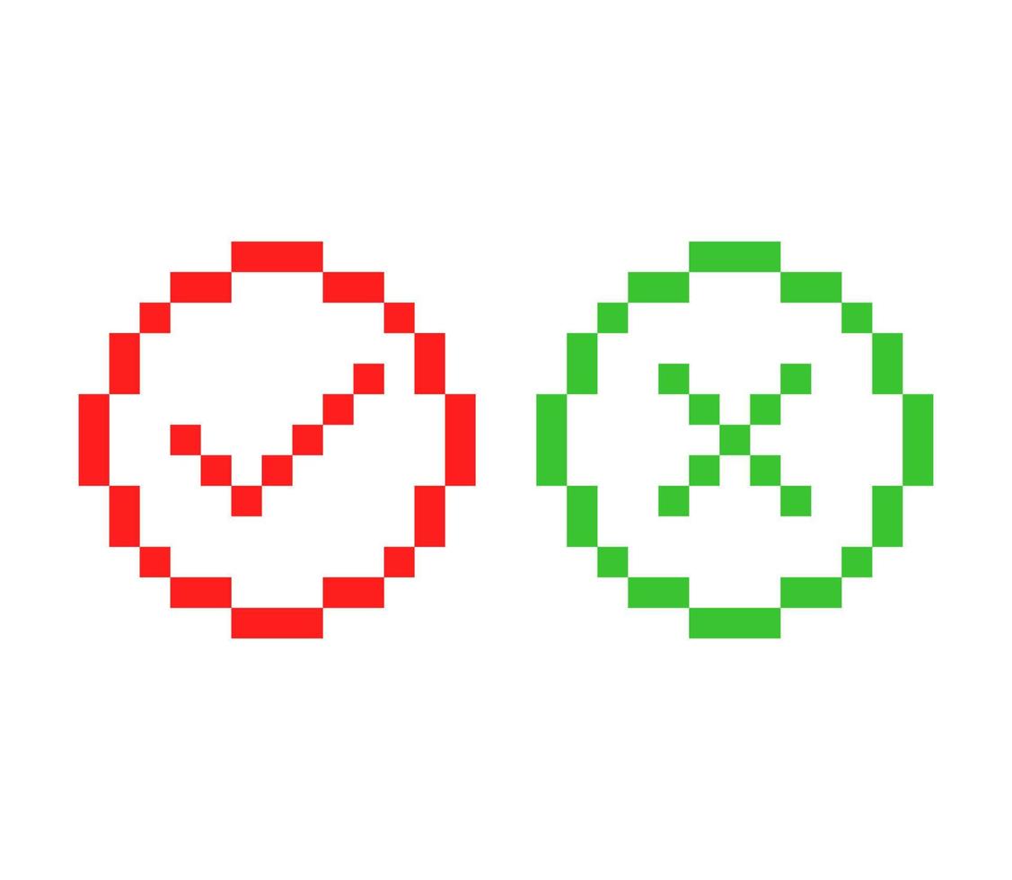 marca de seleção e arte de pixel de marca cruzada vetor
