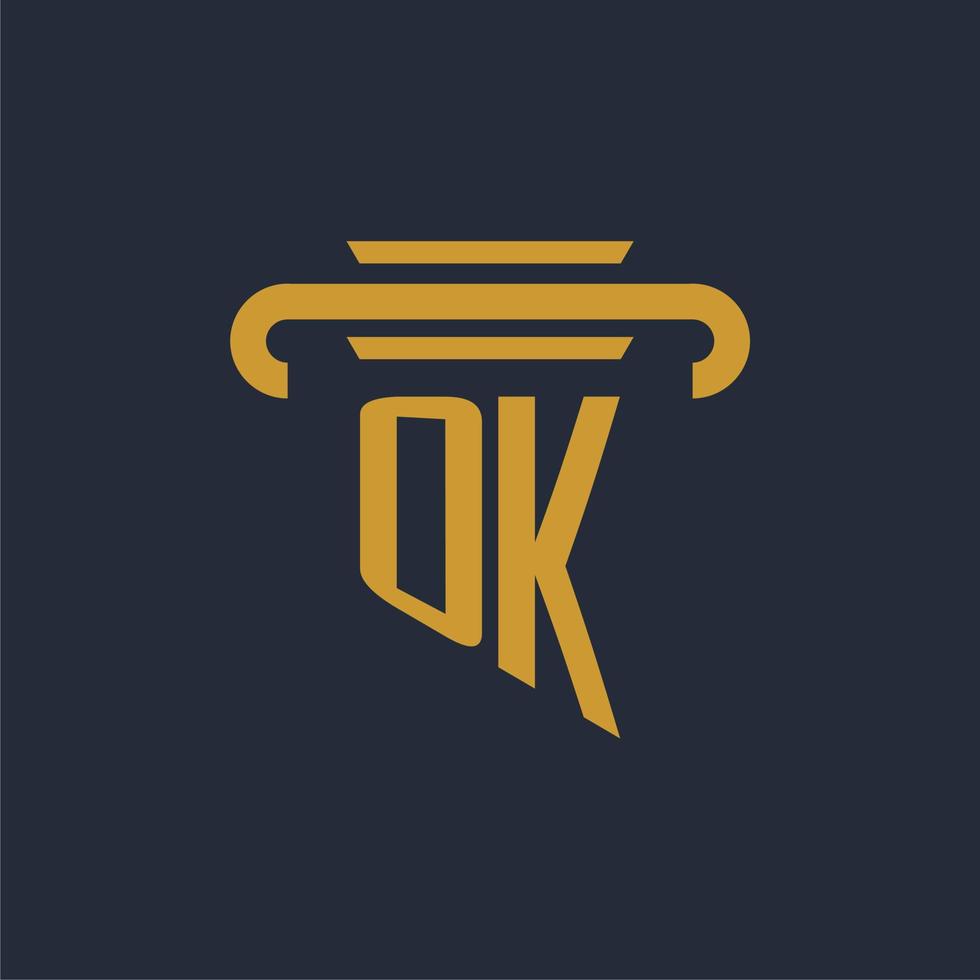 monograma de logotipo inicial ok com imagem vetorial de design de ícone de pilar vetor