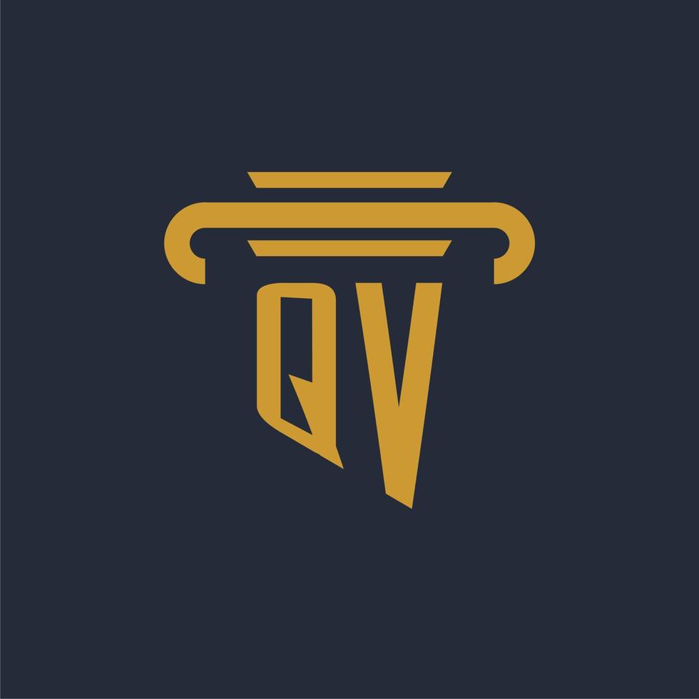 monograma de logotipo inicial qv com imagem vetorial de design de ícone de pilar vetor