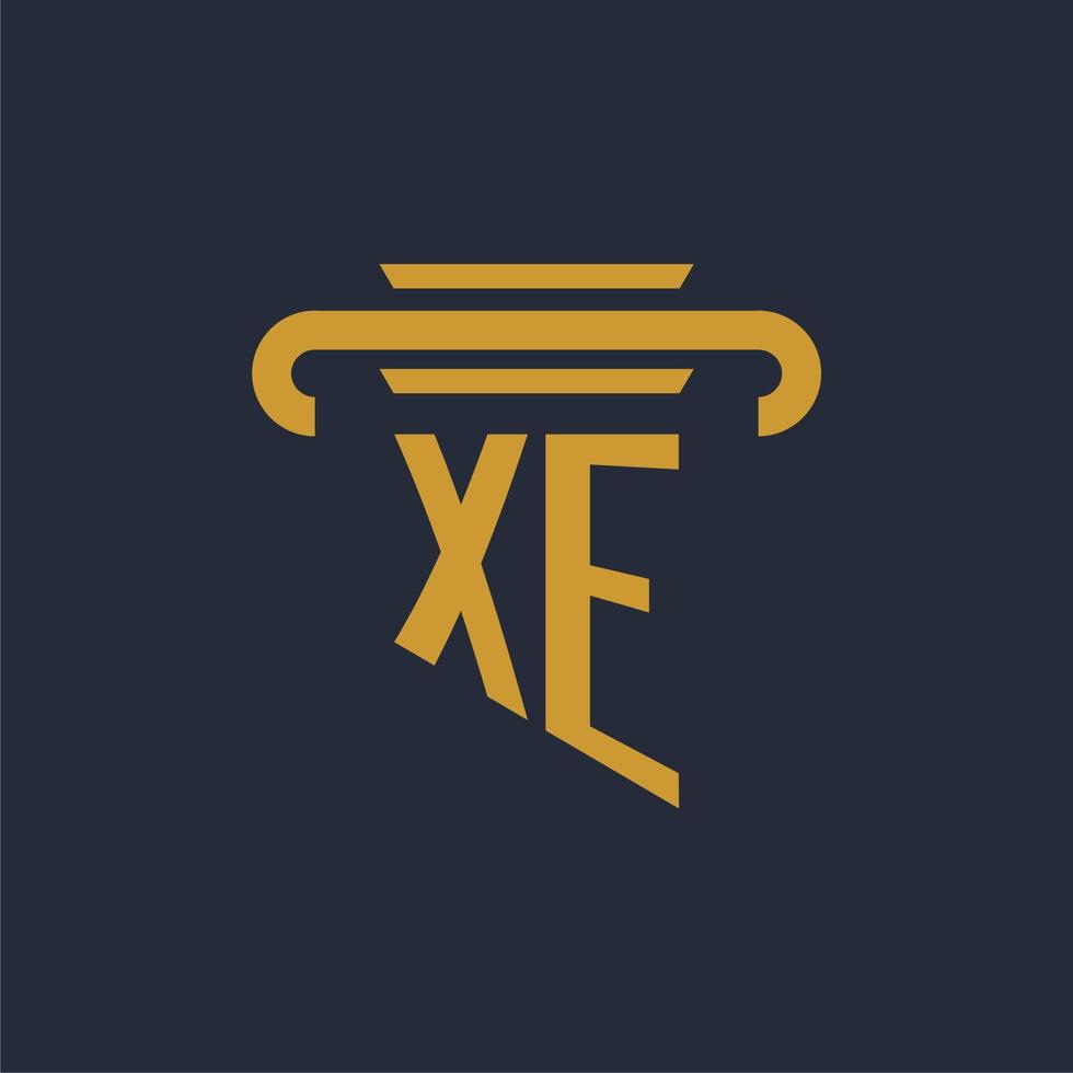 monograma de logotipo inicial xe com imagem vetorial de design de ícone de pilar vetor