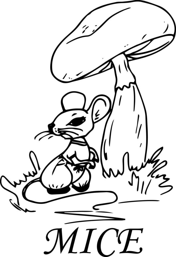um rato com ásperos e flores. livro de colorir de ilustração de estilo .children do doodle. vetor