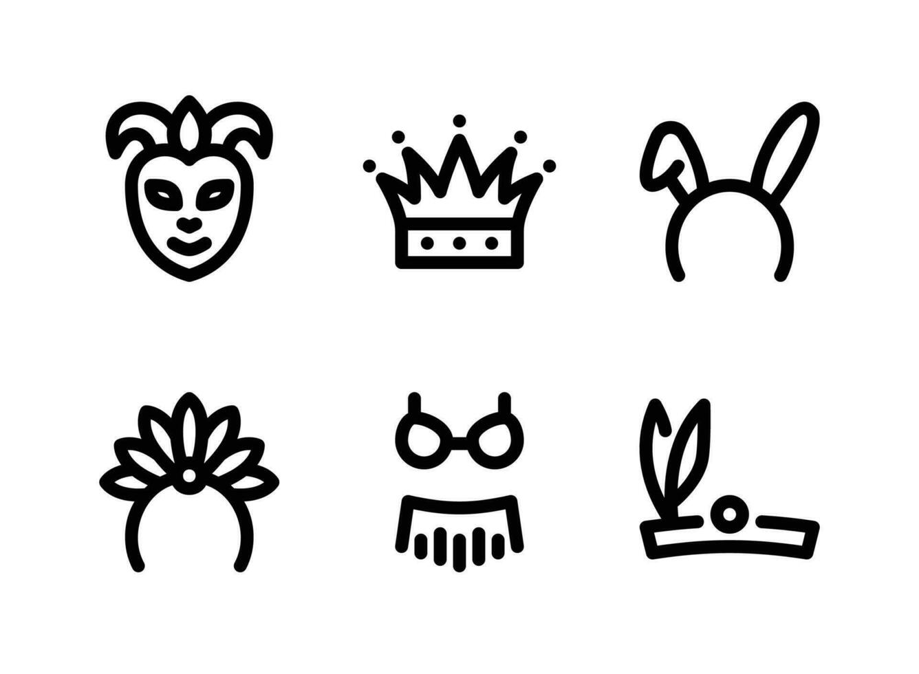 conjunto simples de ícones de linha de vetores do festival de mardi gras