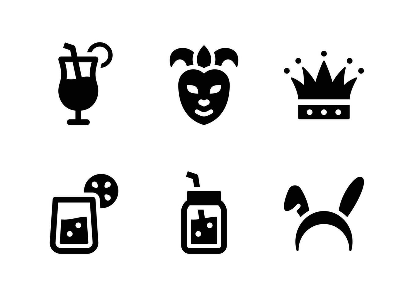 conjunto simples de ícones sólidos do vetor do festival de mardi gras