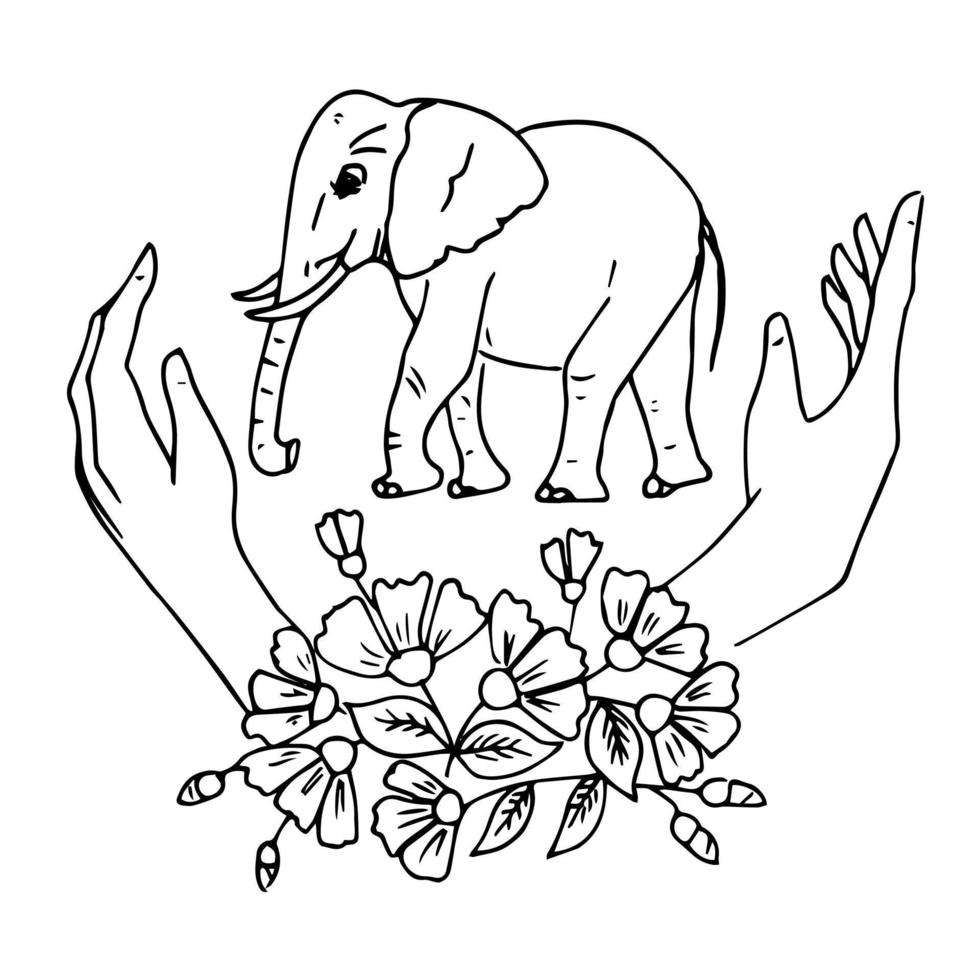 animais fofos família de elefantes desenhando estilo doodle. logotipo de proteção animal de ecologia. vetor