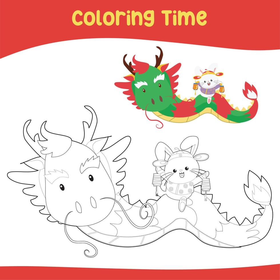 folha de colorir com tema do ano novo chinês vetor