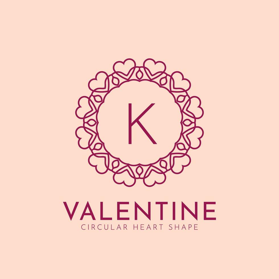 letra k forma de coração circular amor iniciais design de logotipo de vetor