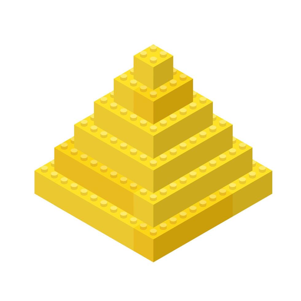 pirâmide egípcia montada a partir de blocos de plástico amarelos em estilo isométrico para impressão, educação e jogos. ilustração vetorial. vetor