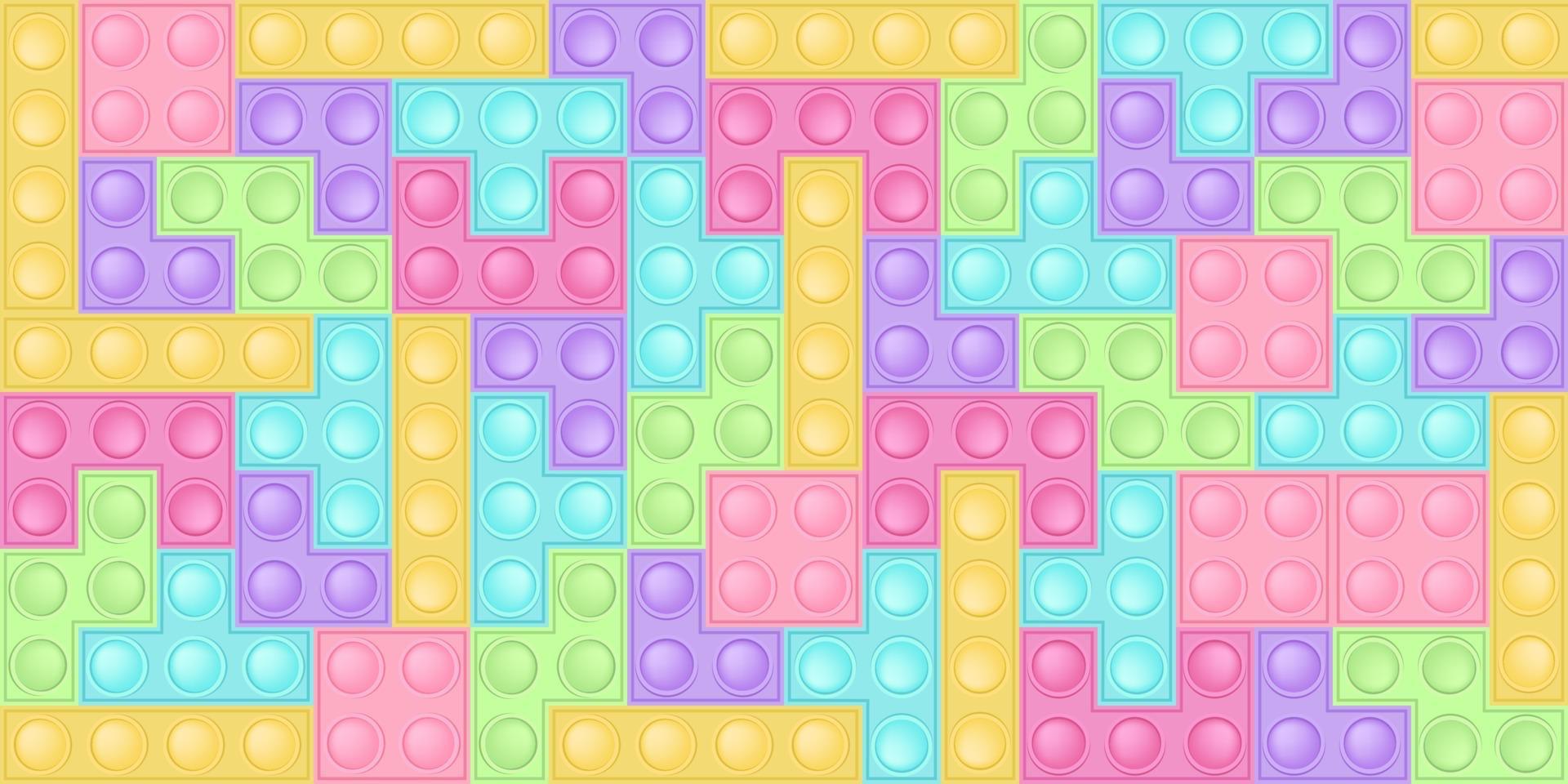 fundo de estourar tijolos de brinquedo - brinquedos de silício da moda. brinquedo viciante antiestresse para inquietação em cores pastel do arco-íris. desenvolvimento sensorial de bolha para dedos de crianças. ilustração em vetor dos desenhos animados.