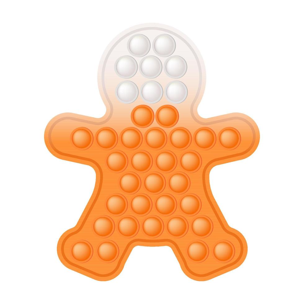 homem-biscoito de férias de natal em estilo de brinquedo popping fidget. cores laranja e branco. feliz ano novo presente brinquedo colorido. brinquedo da moda sensorial bolha para crianças. ilustração vetorial isolada. vetor