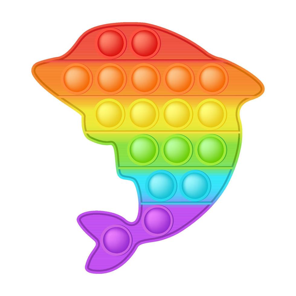 brinquedo popping brinquedo de silício golfinho arco-íris brilhante para inquietações. brinquedo de desenvolvimento sensorial de bolha viciante para dedos de crianças. ilustração vetorial isolada vetor